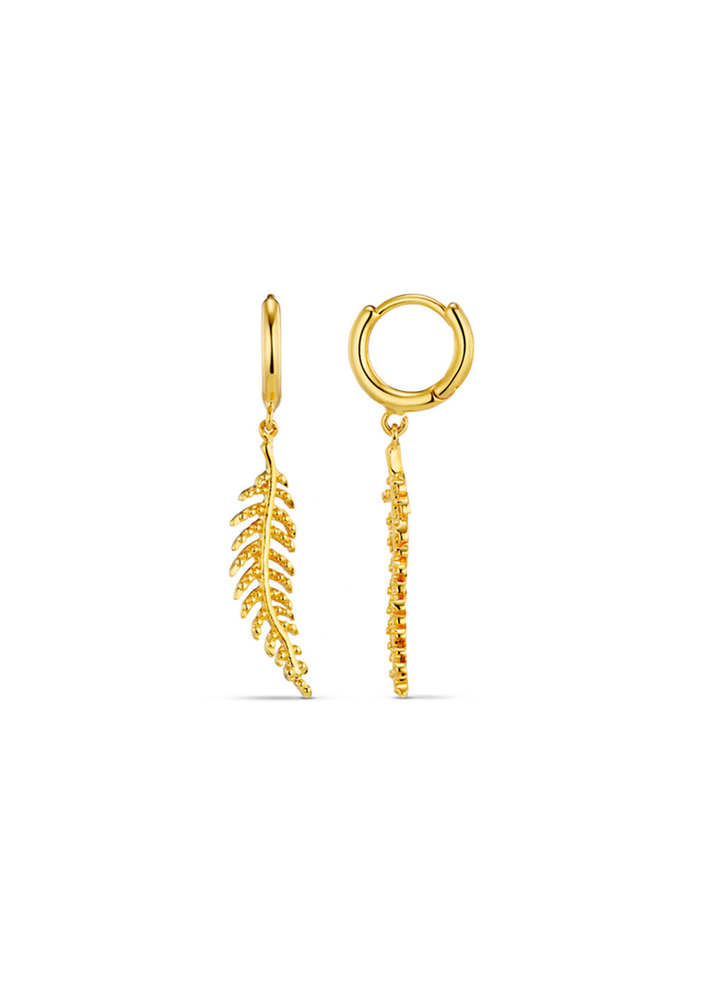 Fine Leaf Drop Micro Hoop Earrings - Domino Style