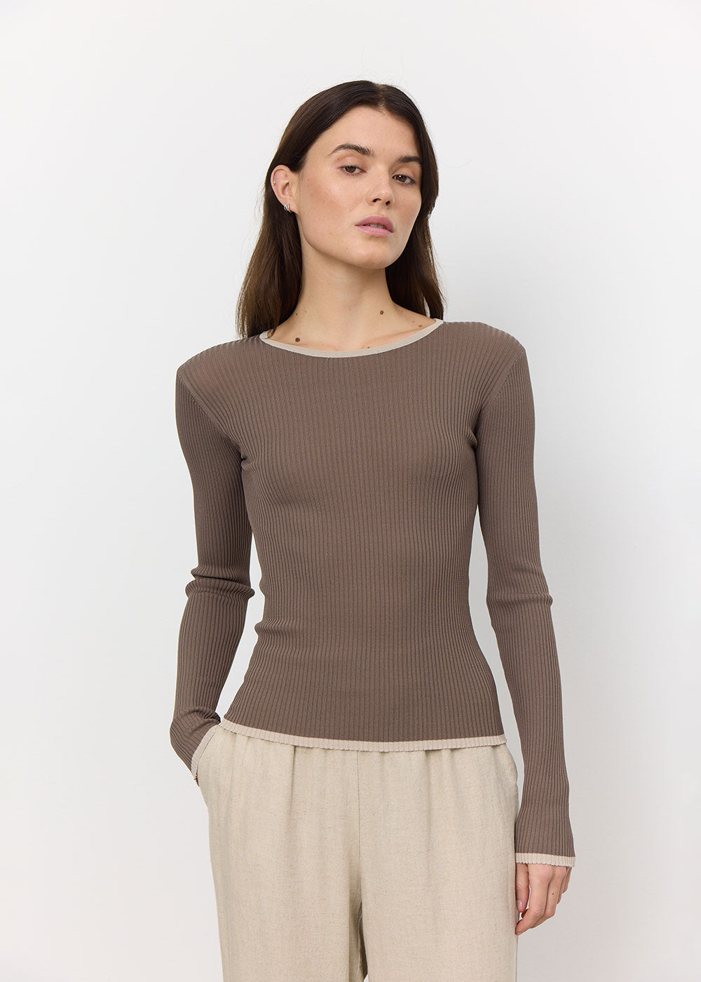 Nona Long-Sleeved Top - Brown - Domino Style