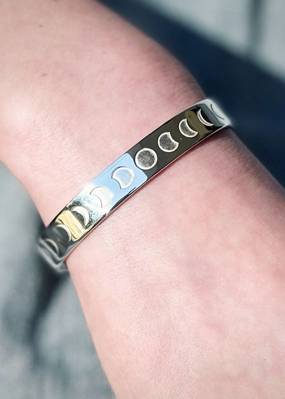 Luna Phases Engraved Bangle - Small - Domino Style