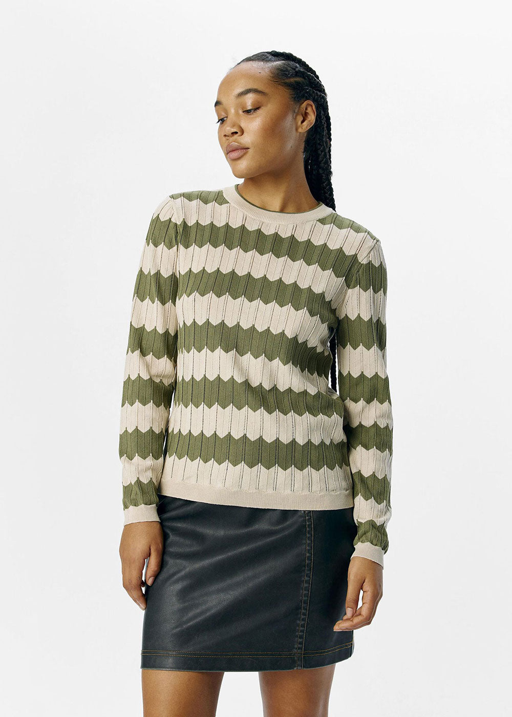 OBJEBBA Striped Knit Pullover - Domino Style