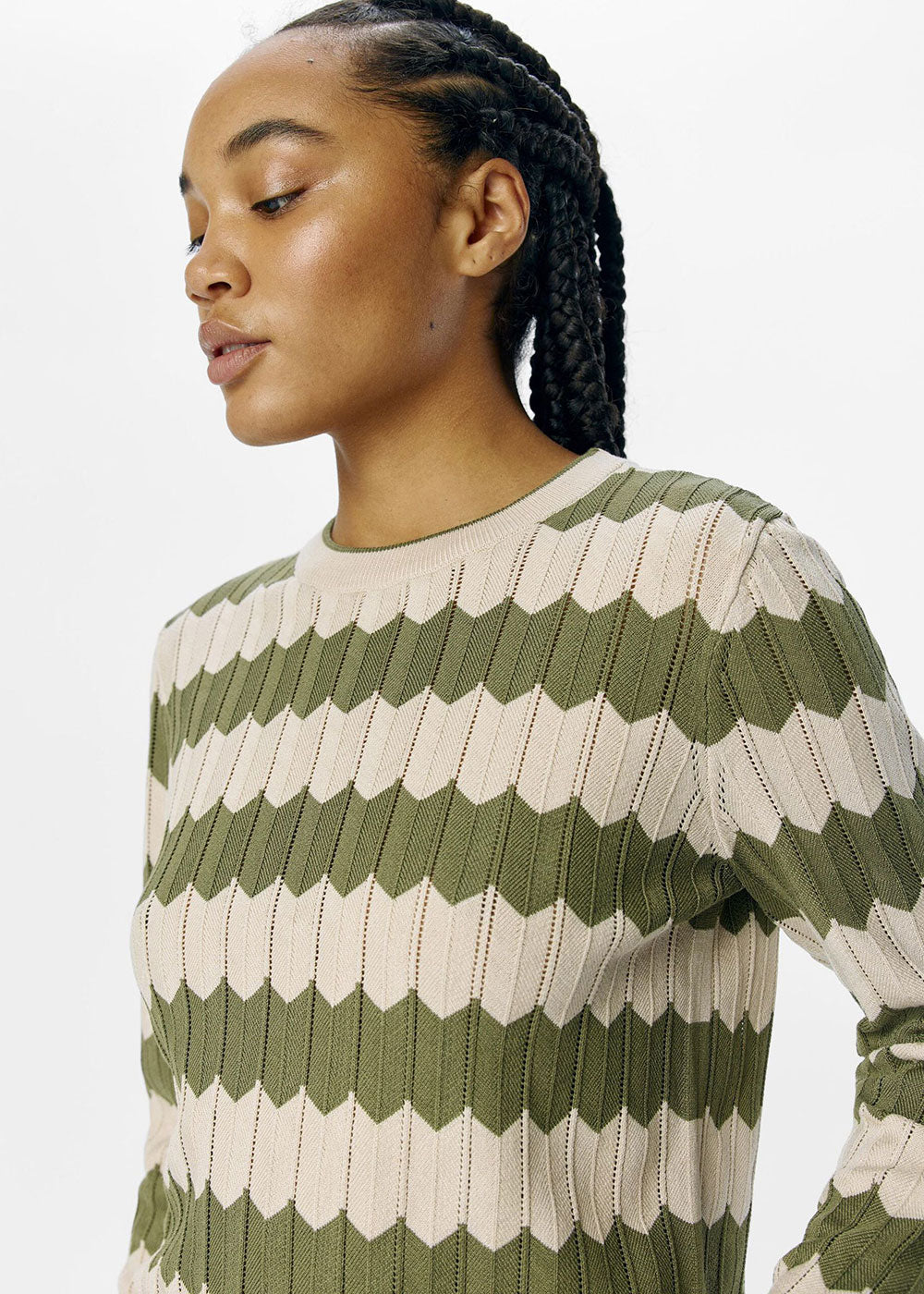 OBJEBBA Striped Knit Pullover - Domino Style