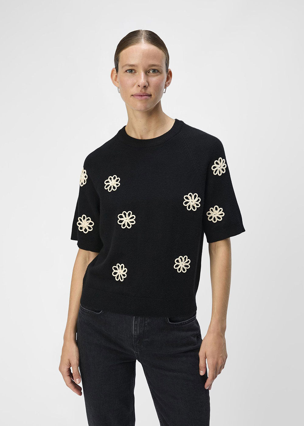 OBJLANEY Short Sleeve Pullover - Black - Domino Style