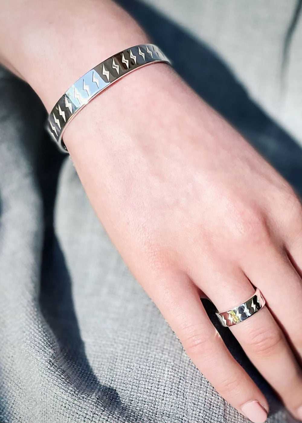 Lightning Bolt Engraved Bangle - Small - Domino Style