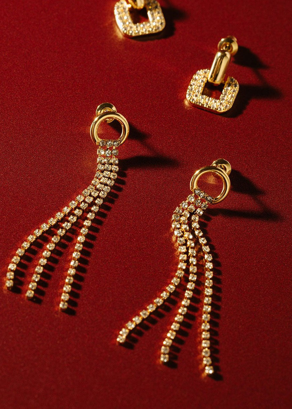 Open Circle Pave Drop Earrings - Domino Style