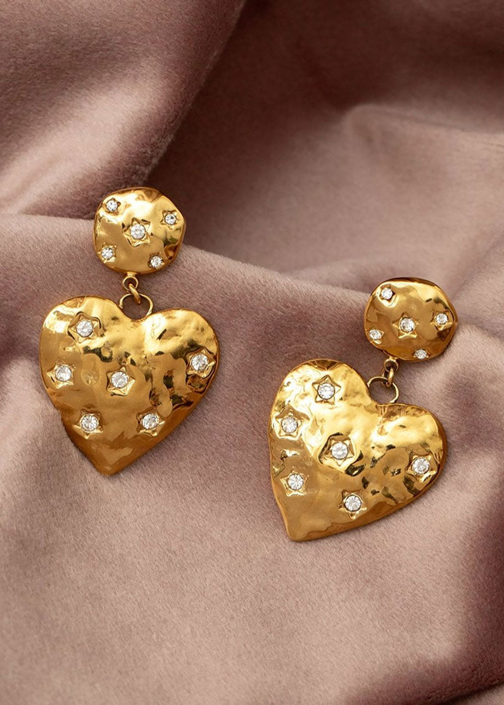 Statement Heart & Scattered Crystal Drop Earrings - Domino Style