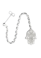 Long Drop Hamsa Hand Single Earring - Domino Style