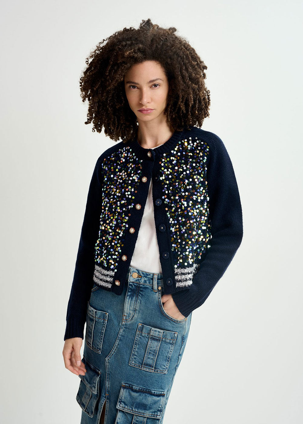 Halter Sequin Cardigan - Domino Style