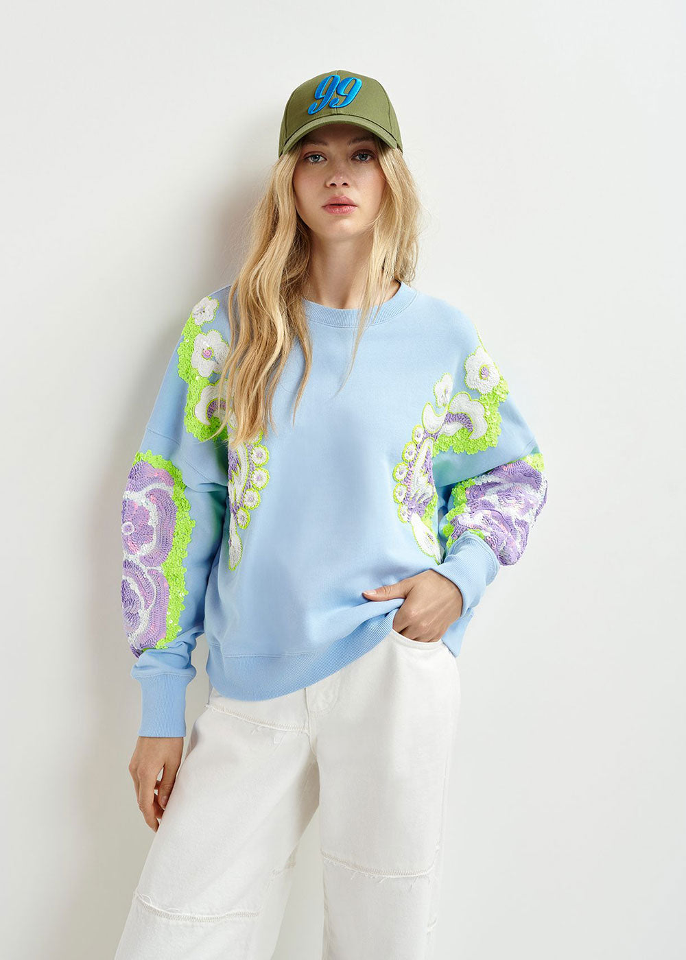 Hecrazy Sequin Sweatshirt - Aqua - Domino Style