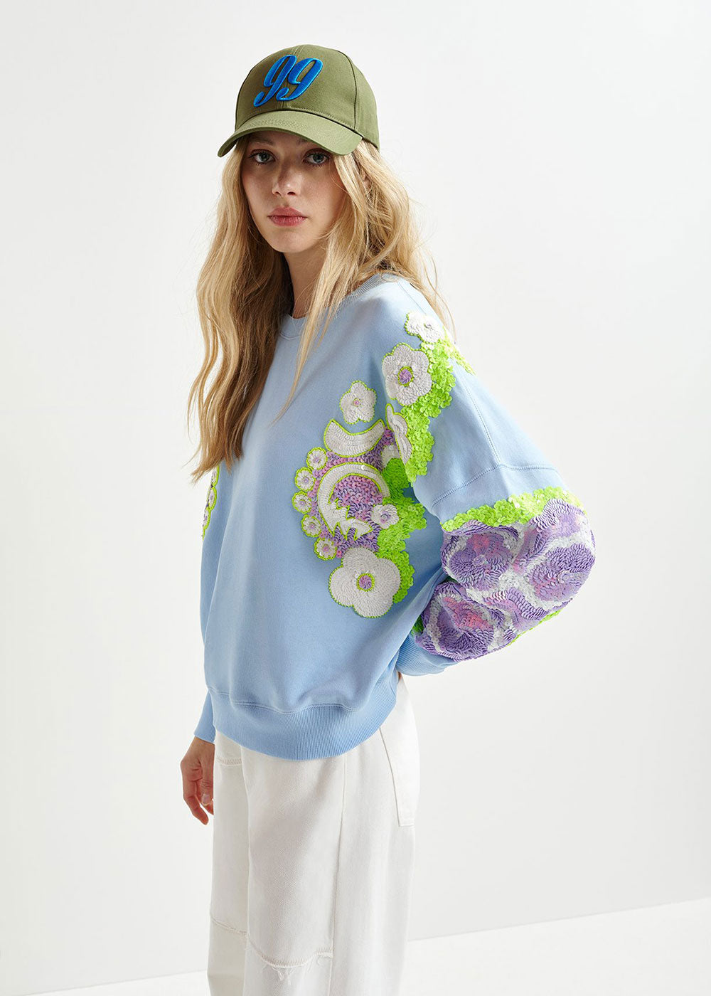 Hecrazy Sequin Sweatshirt - Aqua - Domino Style