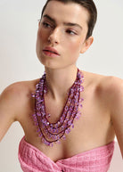 Humoristic Layered Necklace - Burgundy Purple - Domino Style