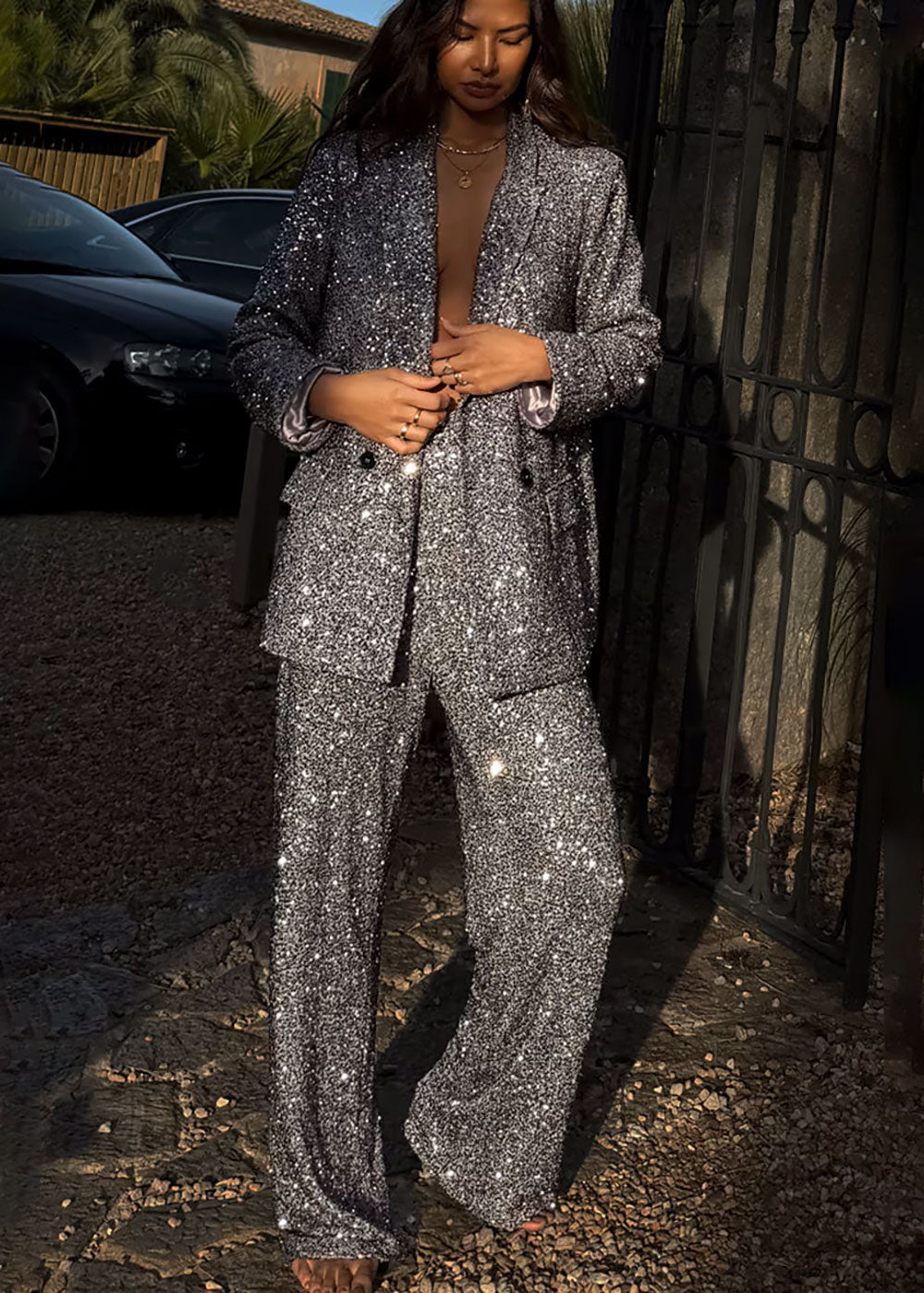 Gunmetal Sequin Freddie Trousers - Domino Style