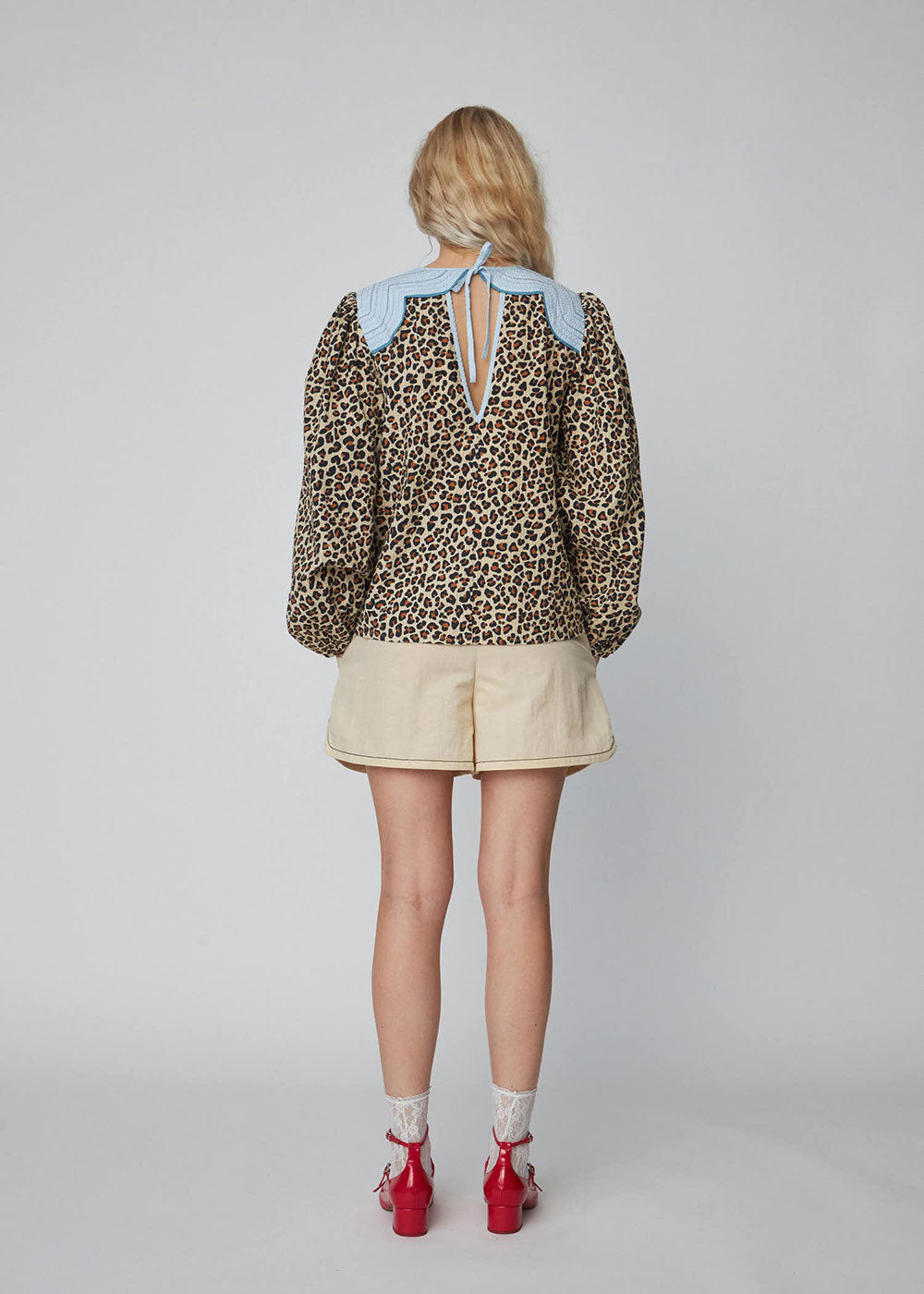 Leopard Blouse with Embroidery - Domino Style