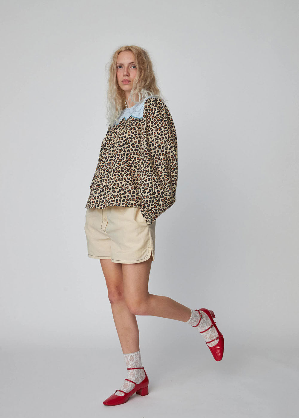 Leopard Blouse with Embroidery - Domino Style