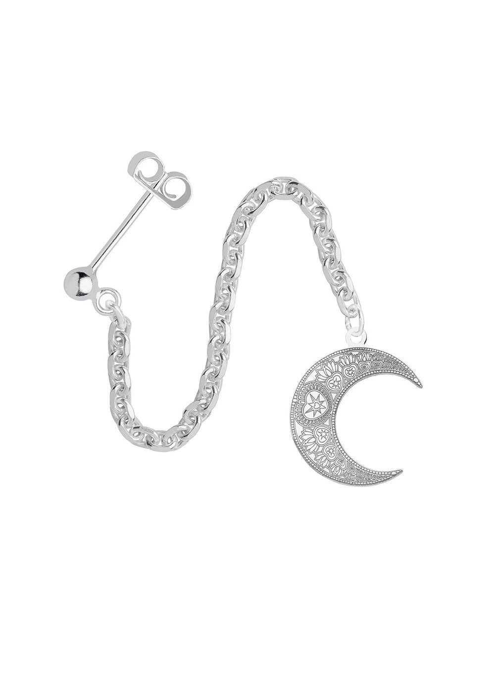 Long Drop Mandala Moon Single Earring - Domino Style