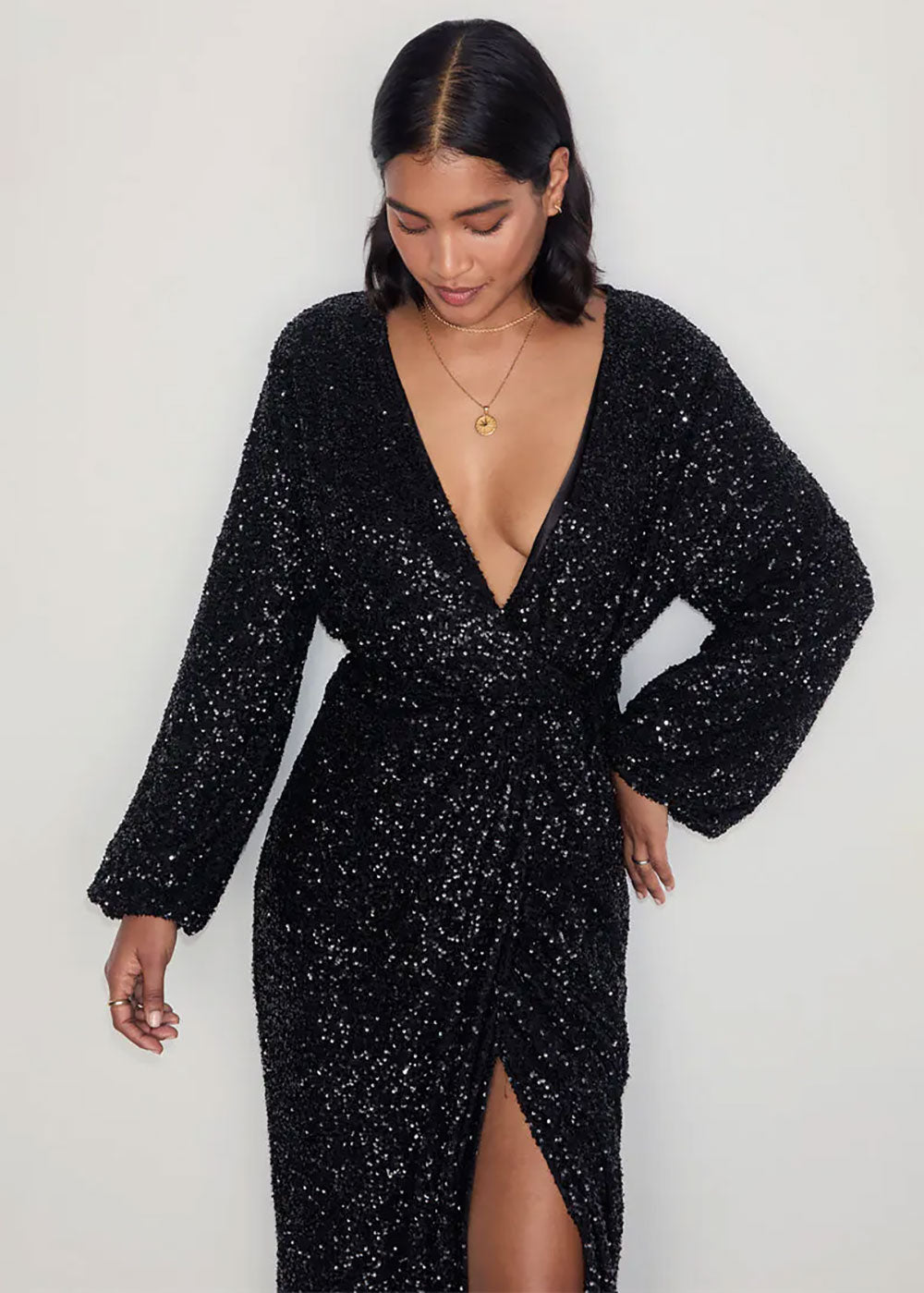 Black Sequin Kira Wrap Dress - Domino Style