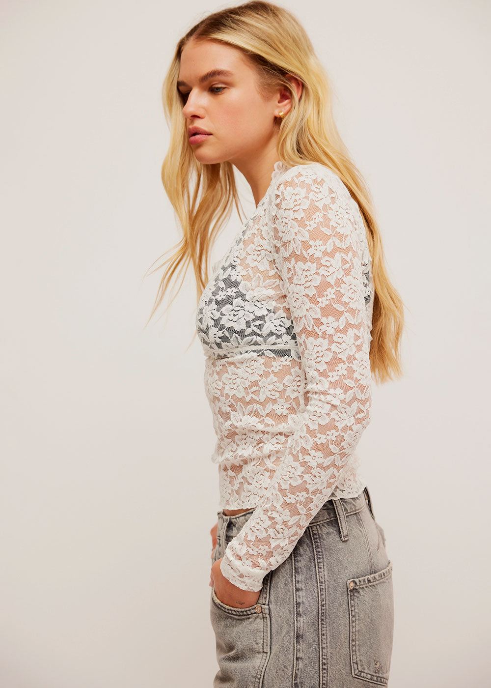 All Day Lace Long Sleeve - Ivory - Domino Style