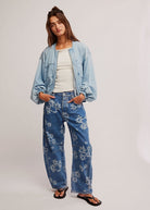 Good Luck Printed Barrel Jeans - Laser Daisy - Domino Style