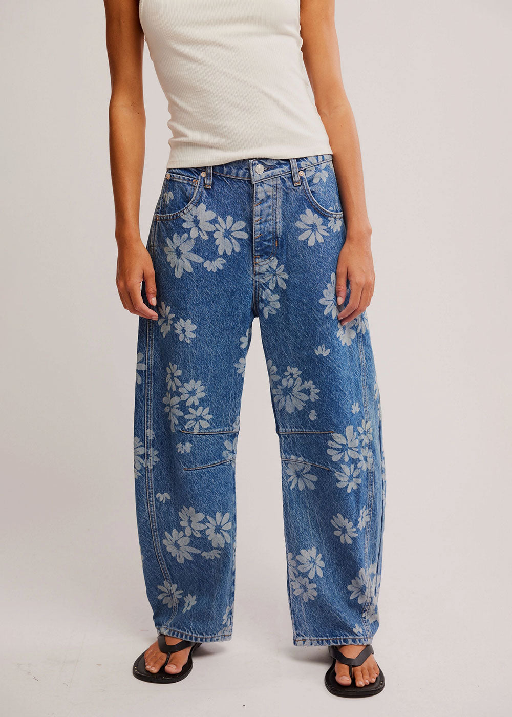 Good Luck Printed Barrel Jeans - Laser Daisy - Domino Style