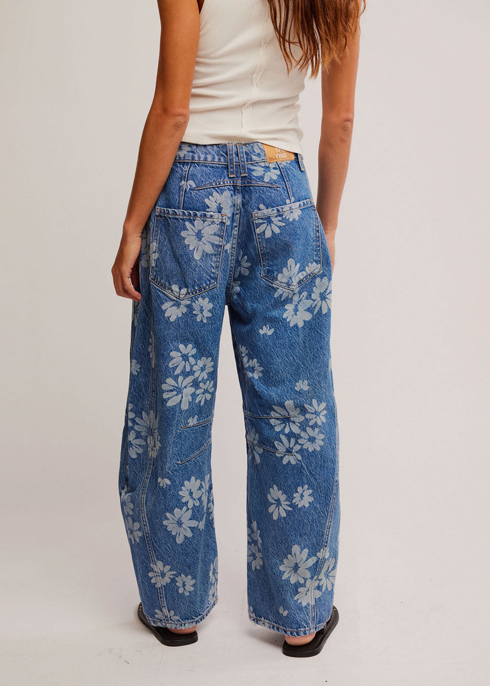 Good Luck Printed Barrel Jeans - Laser Daisy - Domino Style