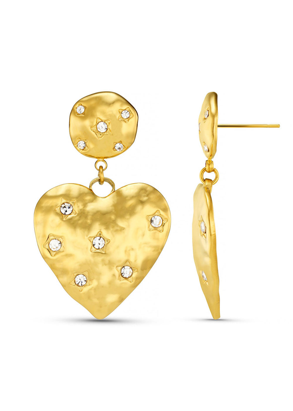 Statement Heart & Scattered Crystal Drop Earrings - Domino Style