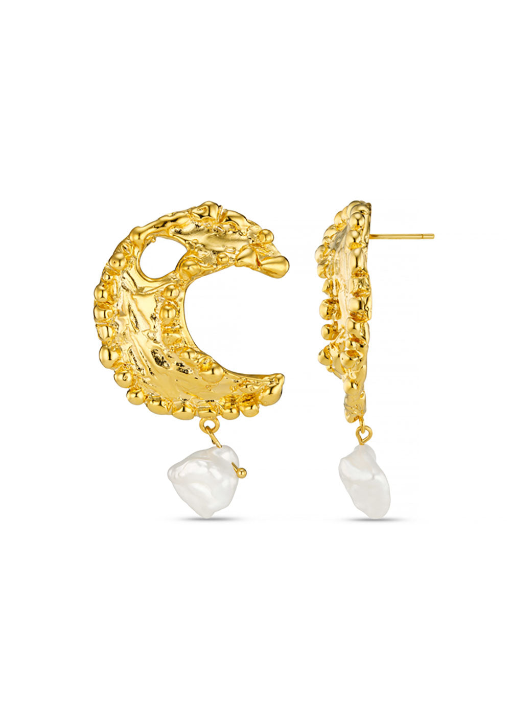 Molten Moon & Pearl Drop Statement Earrings - Domino Style