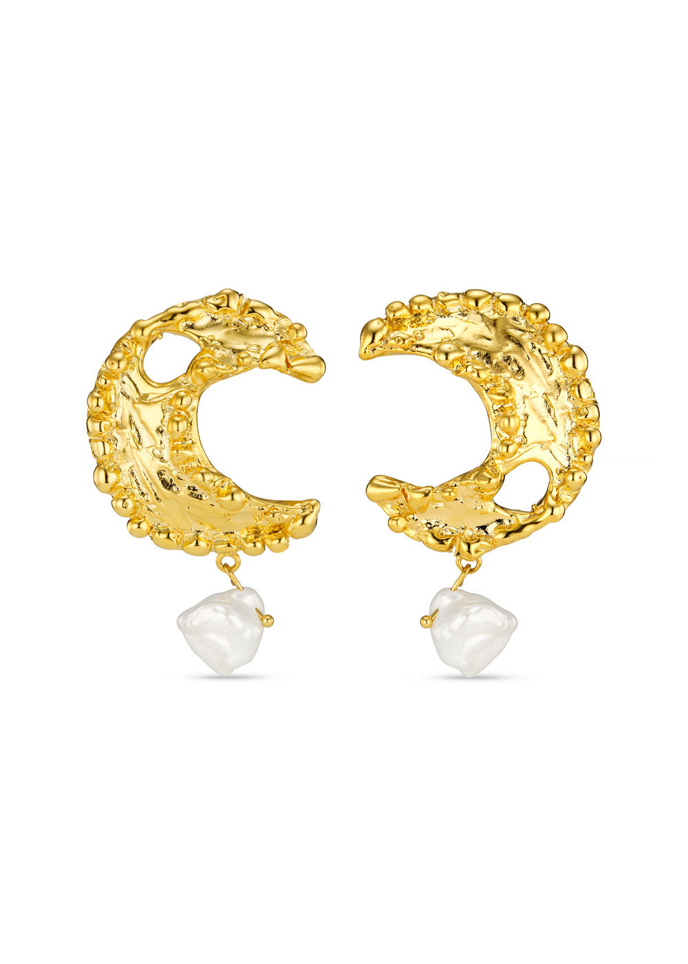 Molten Moon & Pearl Drop Statement Earrings - Domino Style