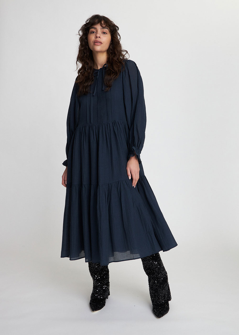 Crispy Dress - Navy - Domino Style