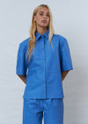 Soft Short Sleeved Leather Shirt - Blue Sea