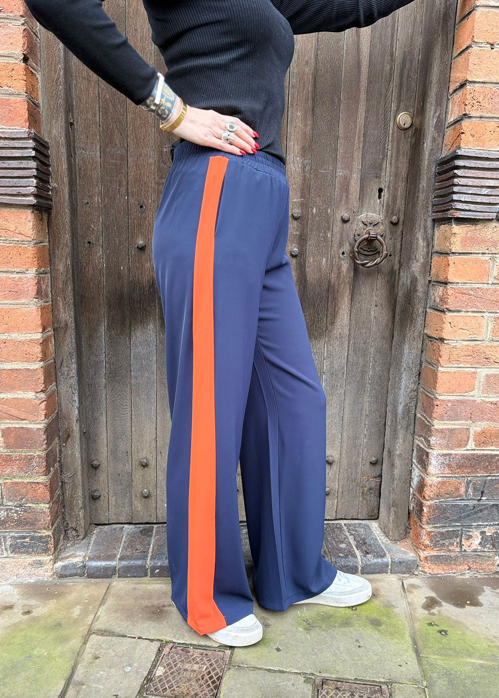 Side Stripe Pants - Navy/Orange - Domino Style