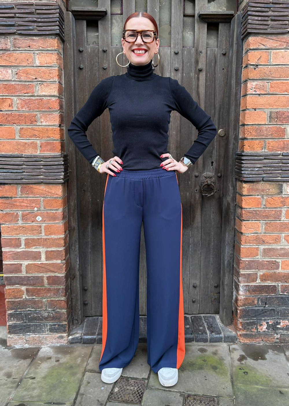 Side Stripe Pants - Navy/Orange - Domino Style