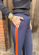 Side Stripe Pants - Navy/Orange - Domino Style