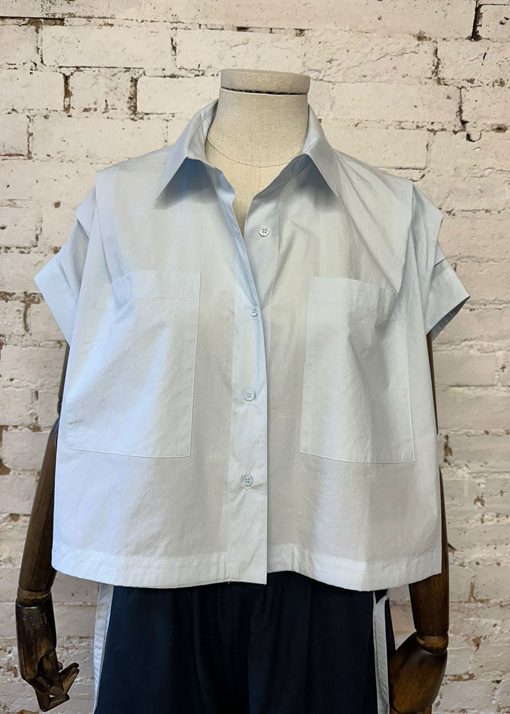 Sky Gathered Shirt Blouse - Domino Style