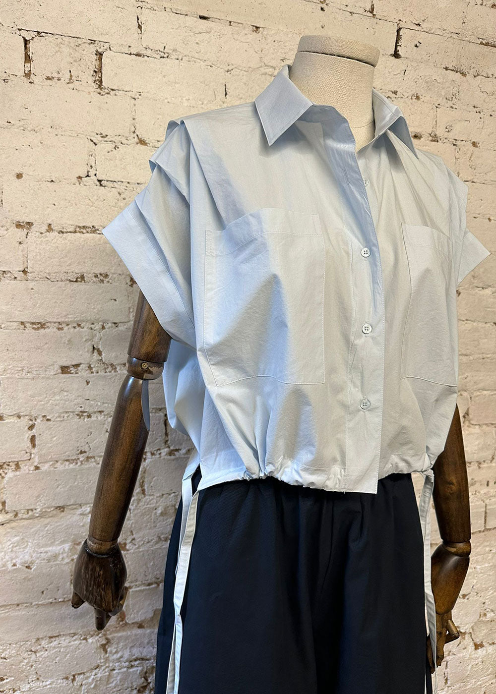 Sky Gathered Shirt Blouse - Domino Style