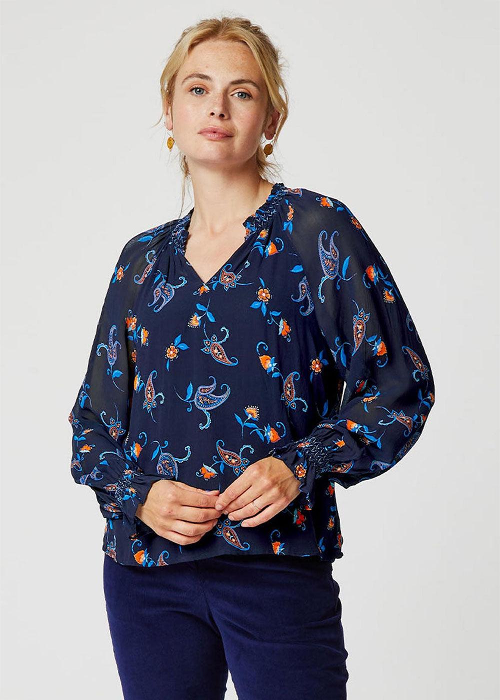 Octavia Printed Raglan Blouse - Domino Style