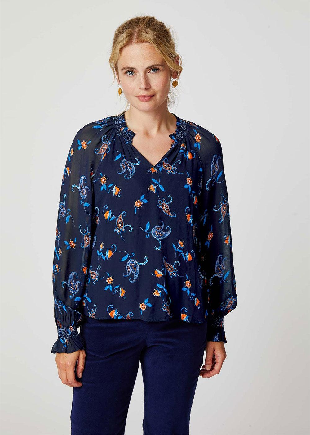 Octavia Printed Raglan Blouse - Domino Style