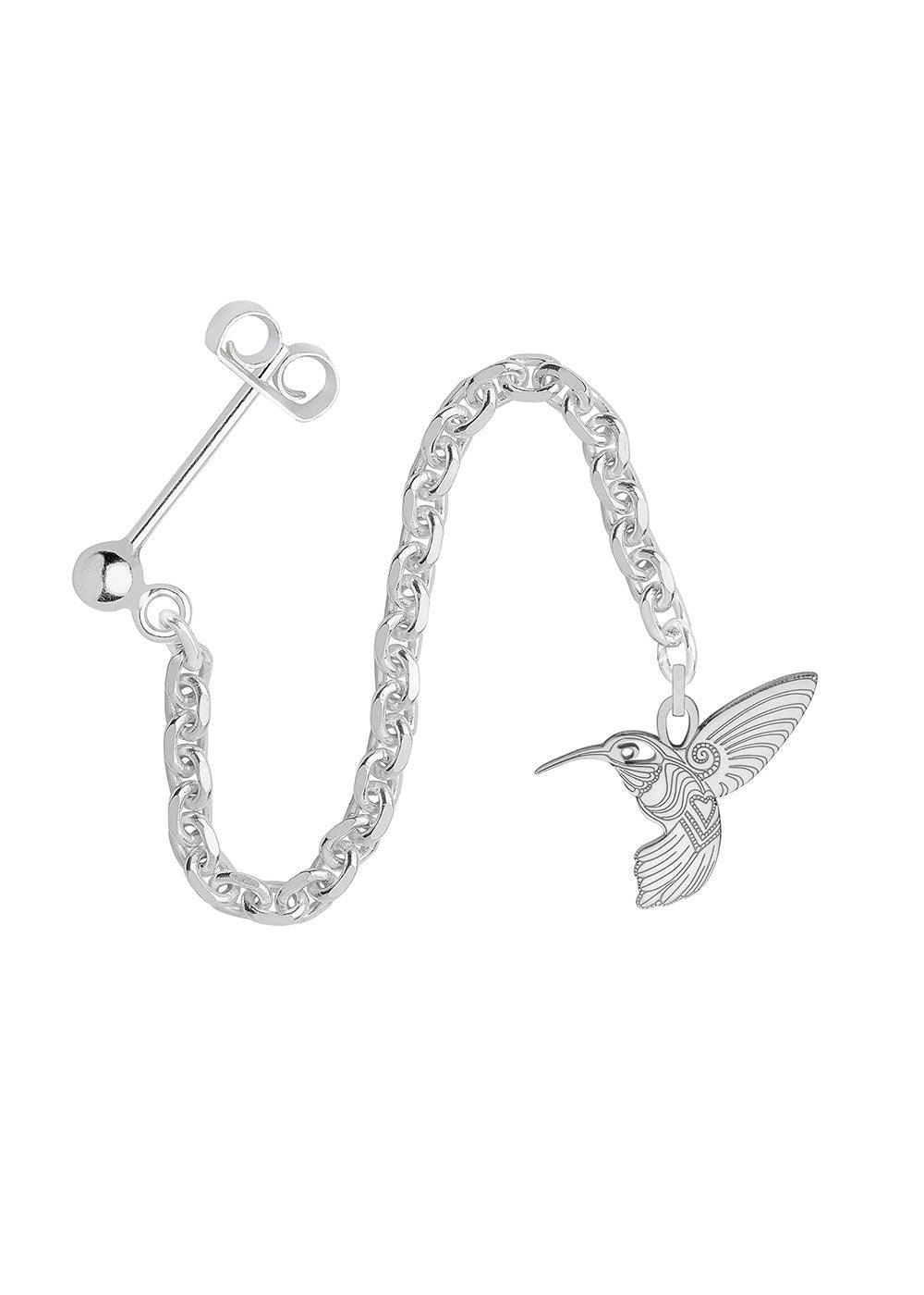 Long Drop Hummingbird Single Earring - Domino Style