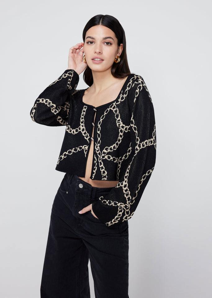 Heidi Black Chain Lurex Knit Cardigan - Domino Style