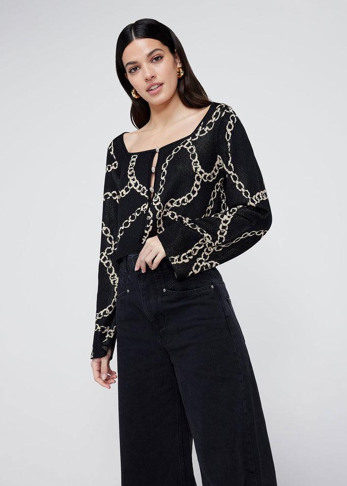 Heidi Black Chain Lurex Knit Cardigan - Domino Style