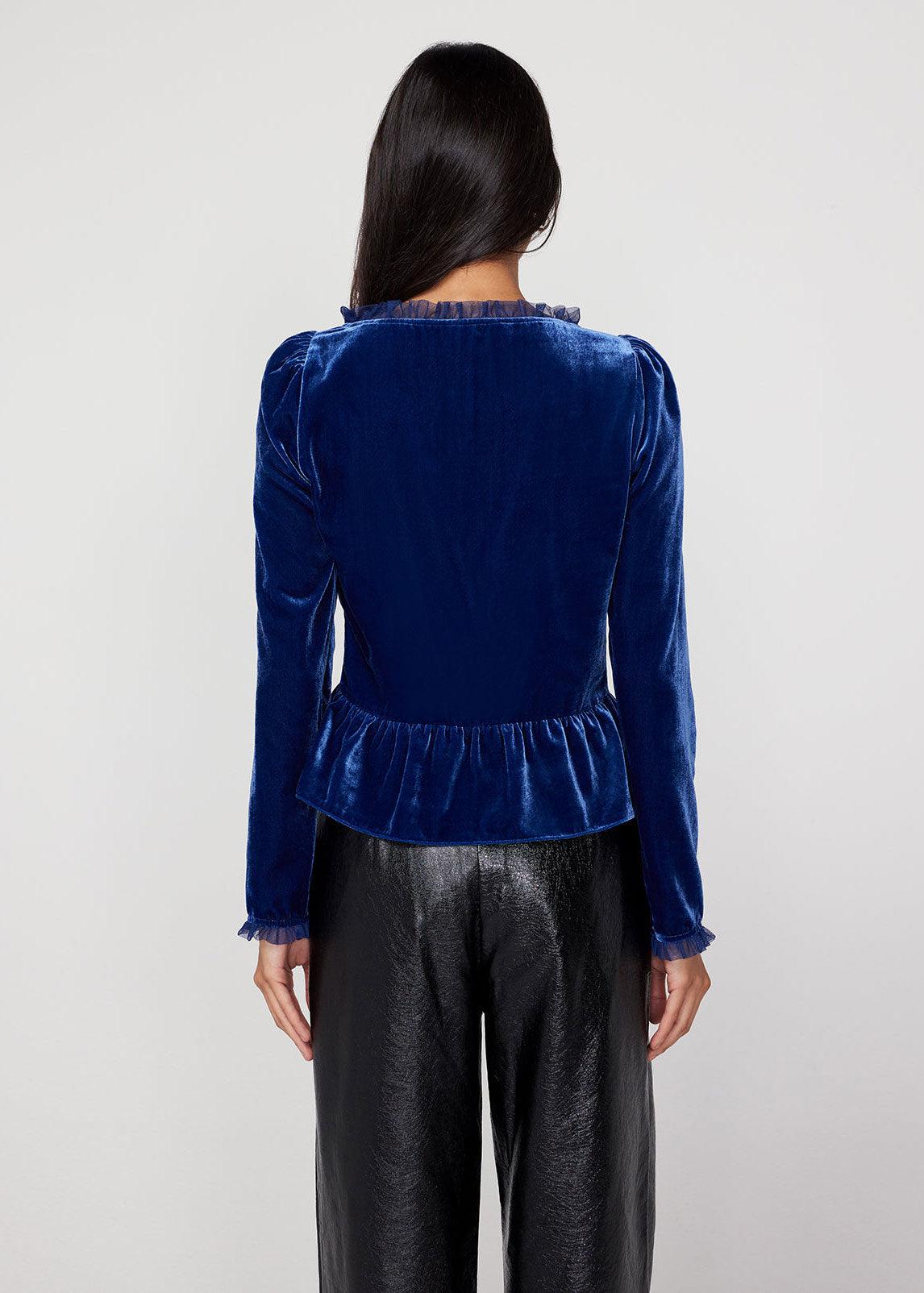 Sabine Navy Velvet Top - Domino Style