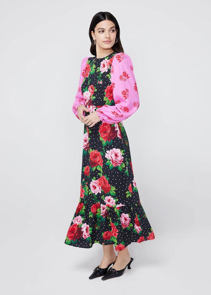 Samara Rose Mixed Print Midi Dress - Domino Style