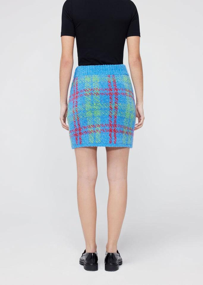 Susan Blue Check Boucle Knit Mini Skirt - Domino Style