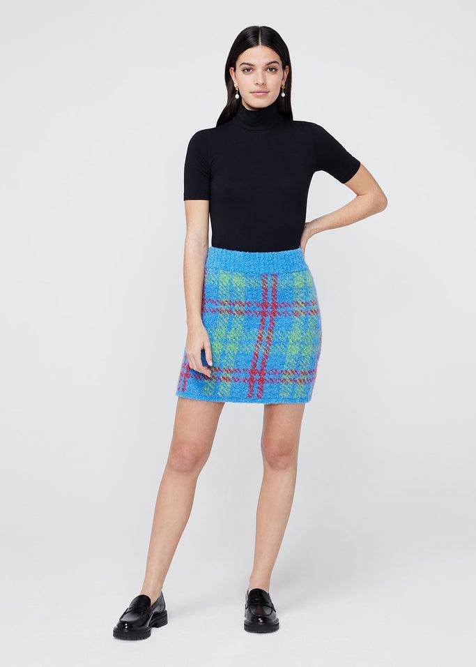 Susan Blue Check Boucle Knit Mini Skirt - Domino Style