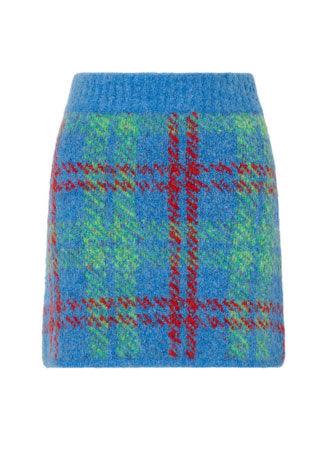 Susan Blue Check Boucle Knit Mini Skirt - Domino Style