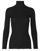 Turtleneck Silk Blouse - Black - Domino Style