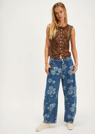 Good Luck Printed Barrel Jeans - Laser Daisy - Domino Style