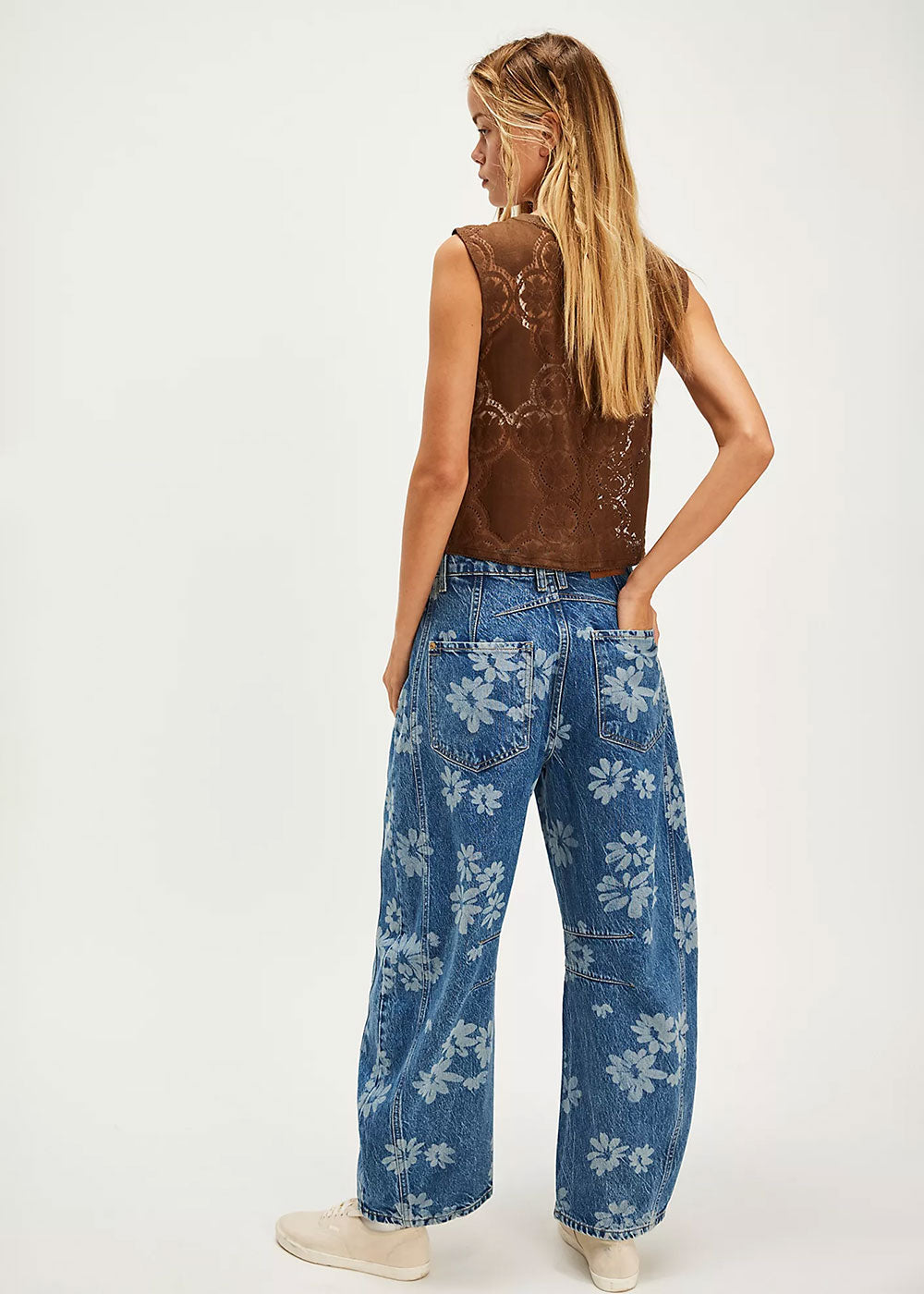 Good Luck Printed Barrel Jeans - Laser Daisy - Domino Style