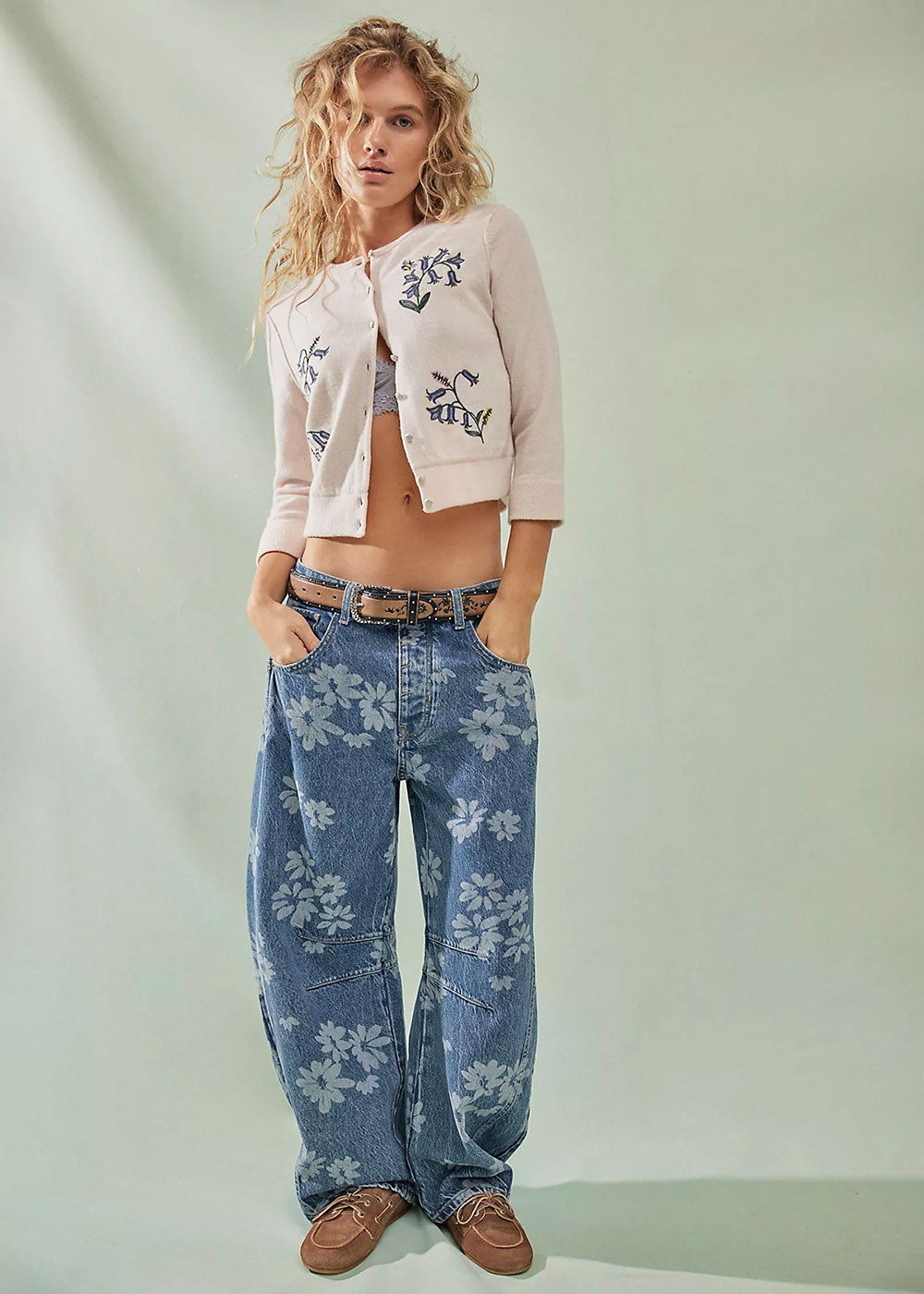 Good Luck Printed Barrel Jeans - Laser Daisy - Domino Style