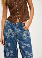 Good Luck Printed Barrel Jeans - Laser Daisy - Domino Style