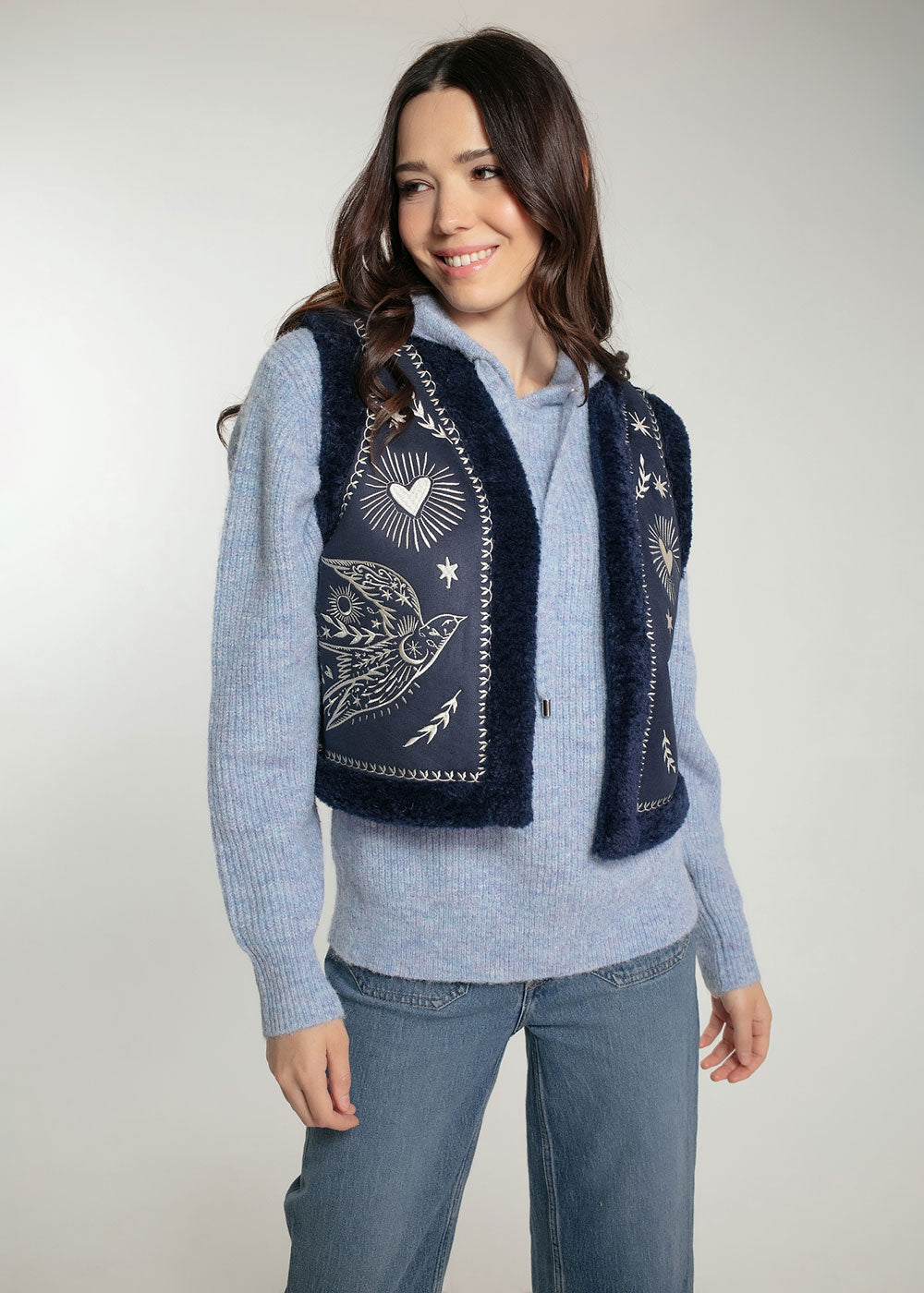 Free Bird Gilet - Navy - Domino Style