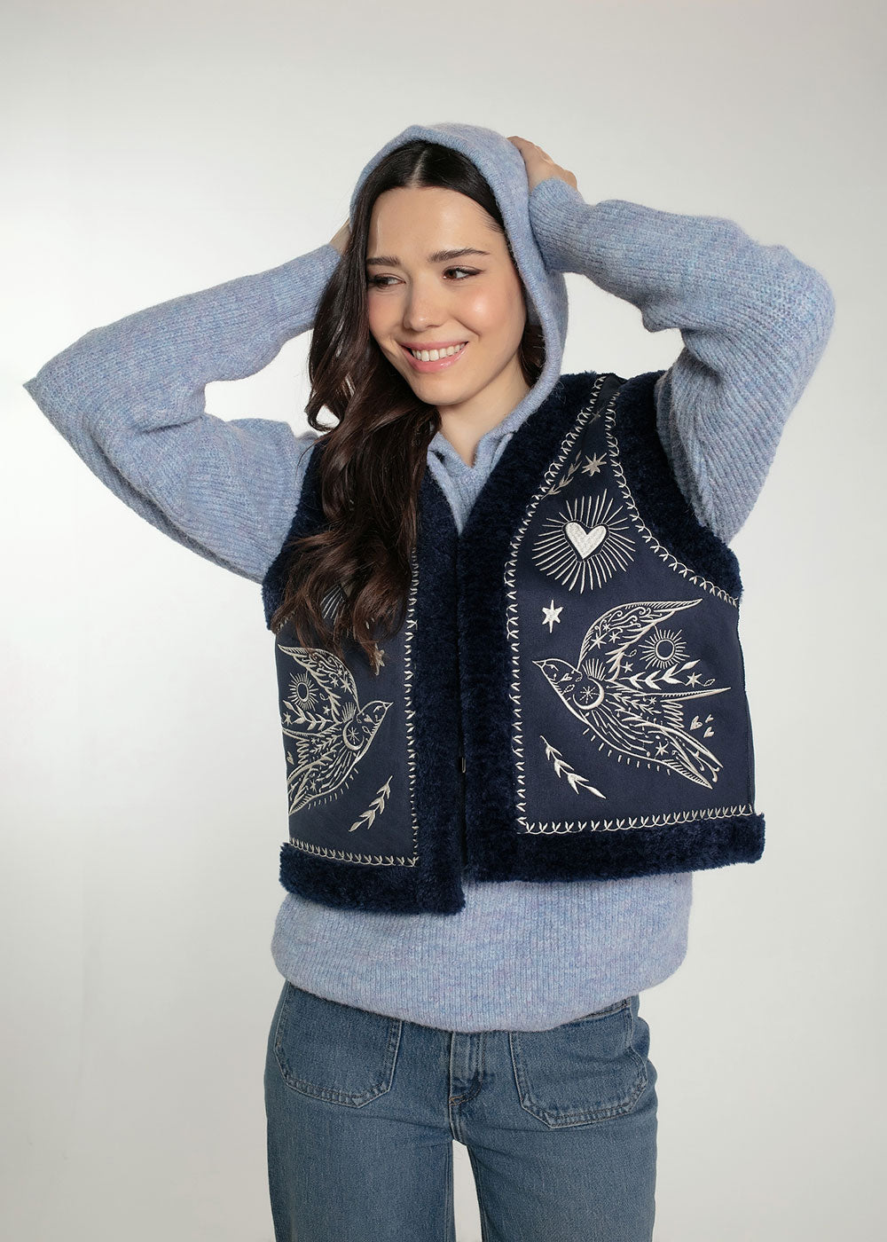 Free Bird Gilet - Navy - Domino Style